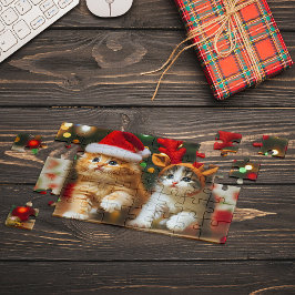 Niedliche Kätzchen mit dem Weihnachtsmann und Rent Puzzle