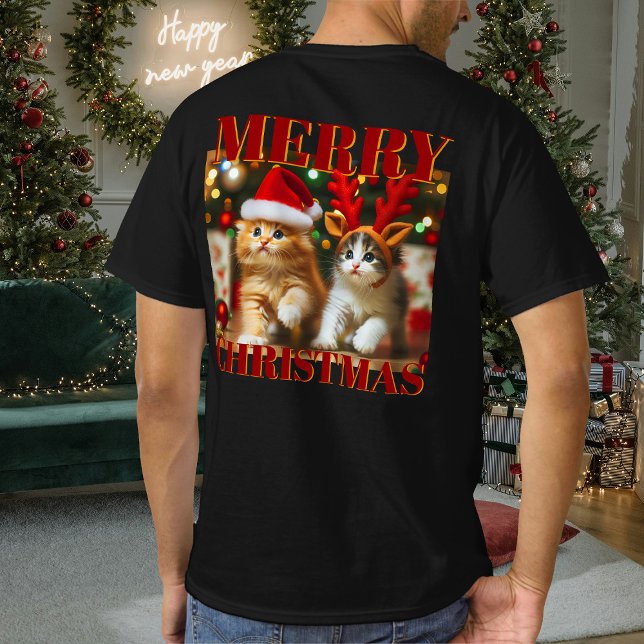 Niedliche Kätzchen mit dem Weihnachtsmann und Rent T-Shirt (Von Creator hochgeladen)