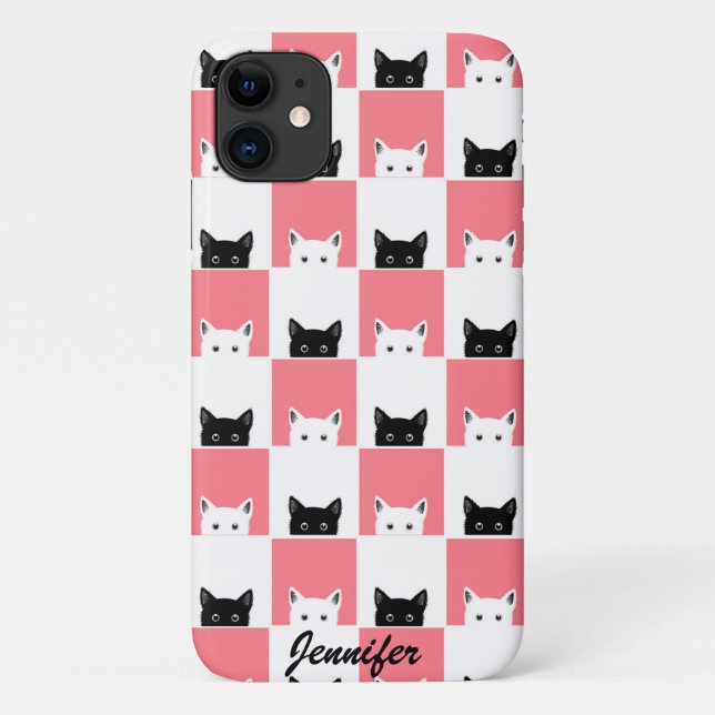 Niedliche Kätzchen Schwarz-weiß rosa Case-Mate iPhone Hülle (Rückseite)