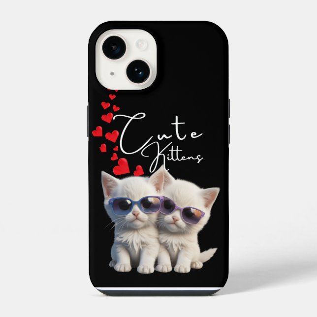 Niedliche Kätzchen und Herzströme iPhone Hülle (Rückseite)