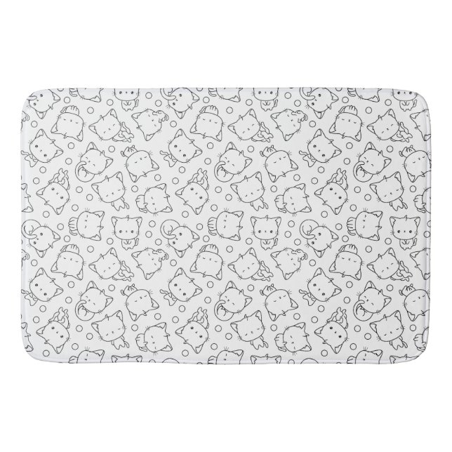 Niedliche Kätzchen und Polka Punkte Schwarz & Weiß Badematte (Vorderseite)