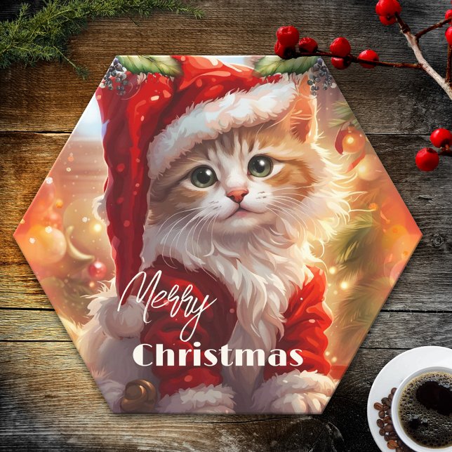 Niedliche Kätzchen Weihnachten Untersetzer (Paper coaster featuring a cute kitten in Christmas outfit.)