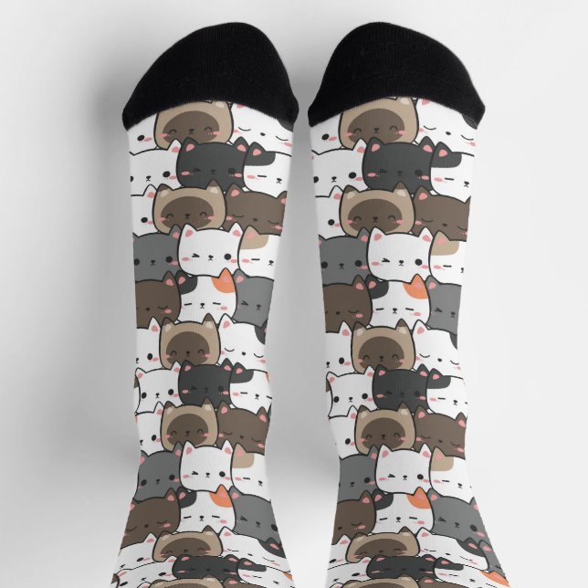 Niedliche Kätzchenfacen farbiges Illustrationsmust Socken (Oben)