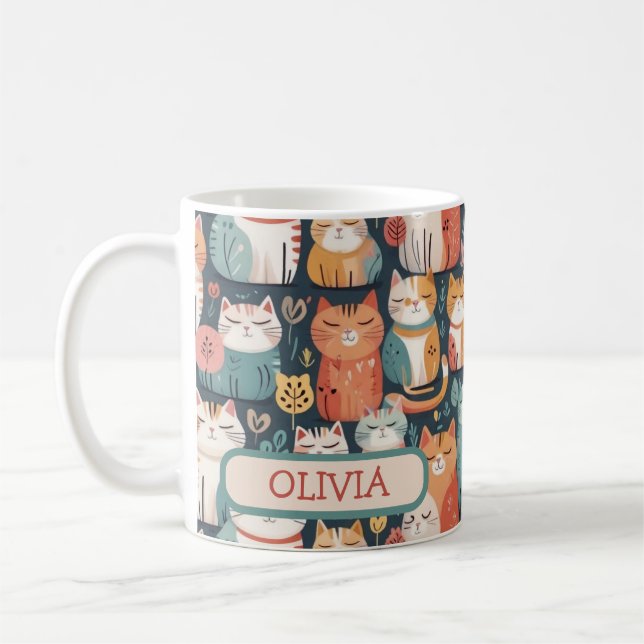 Niedliche Kätzchenmuster Personalisiert Kaffeetasse (Links)