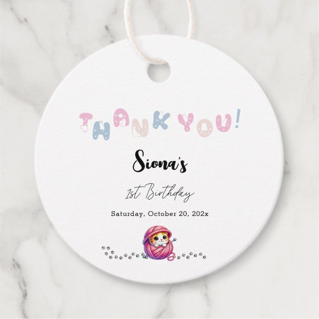 Niedliche Katze 1. Geburtstag Geschenkanhänger (Vorderseite)