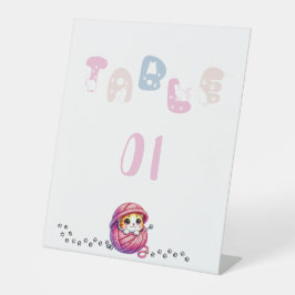 Niedliche Katze 1. Geburtstag Tischnummer Sockelschild