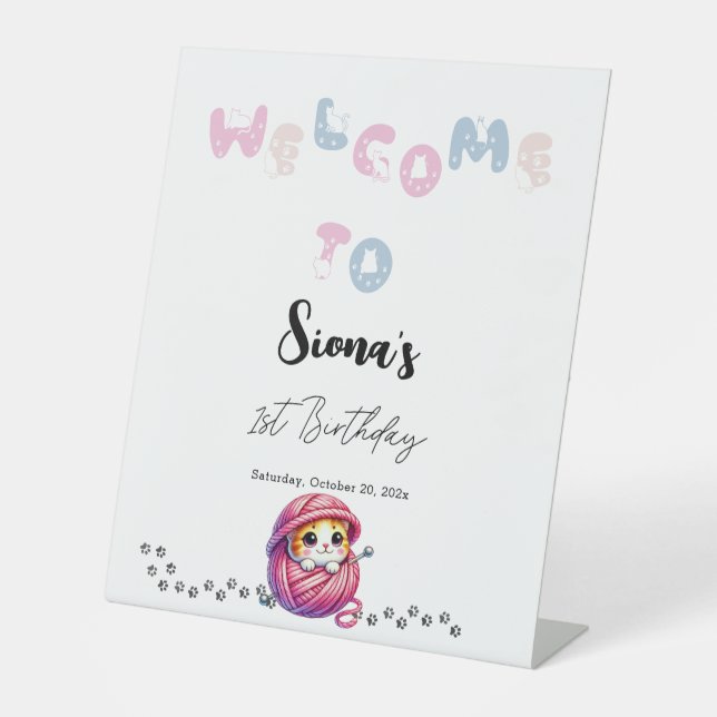 Niedliche Katze 1. Geburtstag Willkommen Sockelschild (Vorderseite)