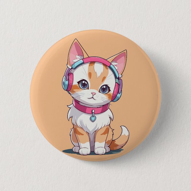 Niedliche Katze am Kopfhörer Button (Vorderseite)