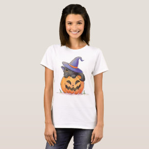 Niedliche Katze an einem KürbisHalloween Shirt