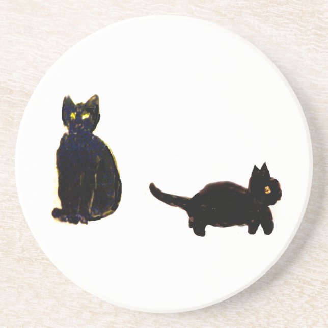Niedliche Katze Art Two Black Cats Sandstein Untersetzer (Vorne)