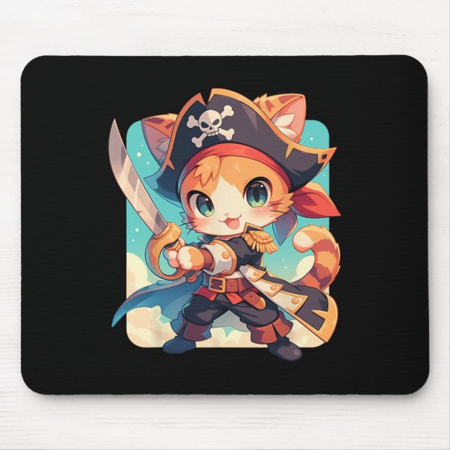 Niedliche Katze as Pirate Kawaii Anime Mousepad (Vorne)