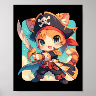 Niedliche Katze as Pirate Kawaii Anime Poster