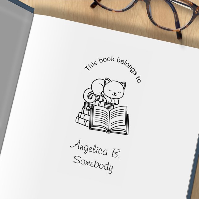Niedliche Katze auf Bücherstapel - Buchzeichen Gummistempel (Von Creator hochgeladen)