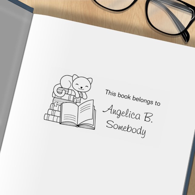 Niedliche Katze auf Bücherstapel - Buchzeichen Gummistempel (Von Creator hochgeladen)