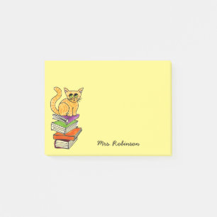 Niedliche Katze auf Buchstaplername Gelb 4 x 3 Post-it Klebezettel