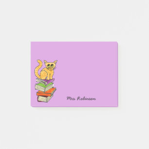 Niedliche Katze auf Buchstaplername Lila 4 x 3 Post-it Klebezettel