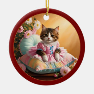 Niedliche Katze auf dem Bett Keramik Ornament