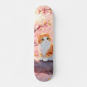 Niedliche Katze auf einem Kirschblossom Skateboard