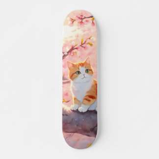 Niedliche Katze auf einem Kirschblossom Skateboard