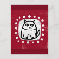 Niedliche Katze auf roter Postkarte