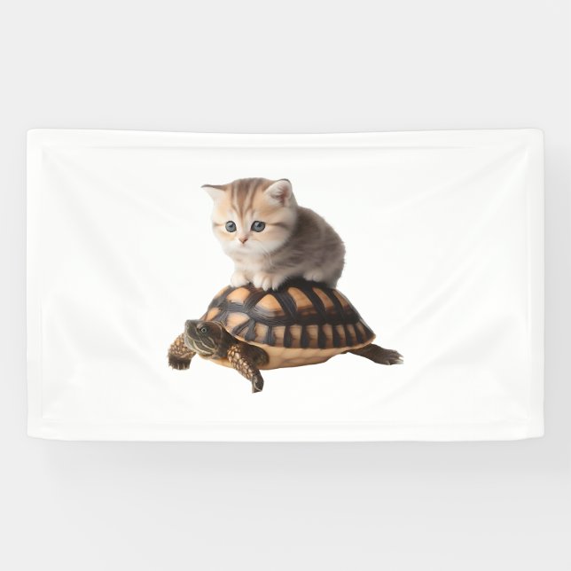 niedliche Katze auf Schildkröte Banner (Horizontal)