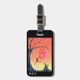 Niedliche Katze & Ballerina bei Sonnenuntergang Ba Gepäckanhänger