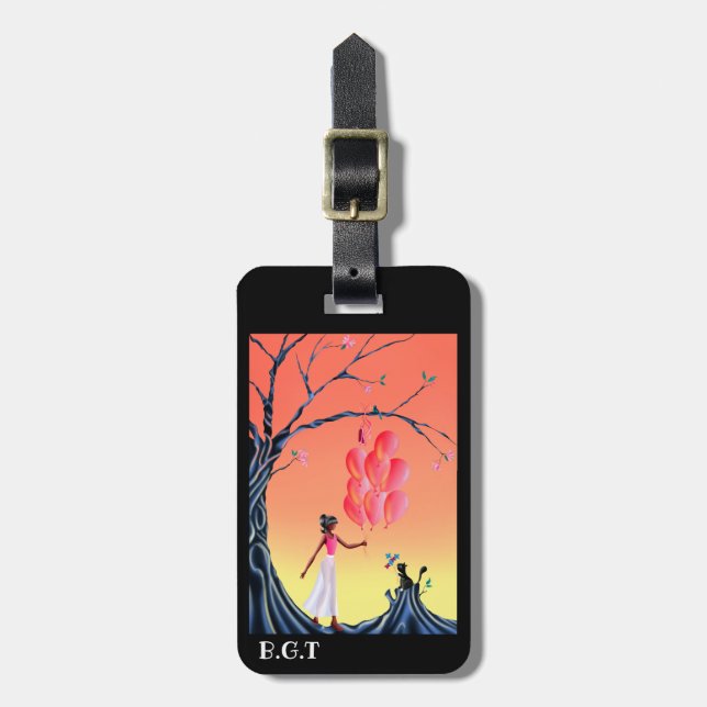 Niedliche Katze & Ballerina bei Sonnenuntergang Ba Gepäckanhänger (Vorderseite vertikal)