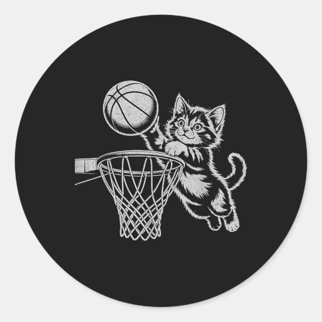 Niedliche Katze Basketball Männer Frauen Kinder Sp Runder Aufkleber (Vorderseite)