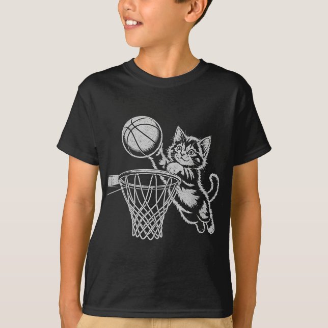Niedliche Katze Basketball Männer Frauen Kinder Sp T-Shirt (Vorderseite)
