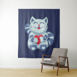 Niedliche Katze Blaue Valentine Kinder Wandteppich