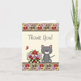 Niedliche Katze, Blume und Schmetterling Danke Kar