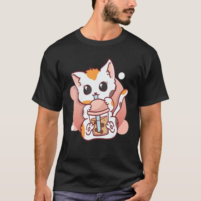Niedliche Katze Boba Tea Bubble Tea Giro del Malca T-Shirt (Vorderseite)
