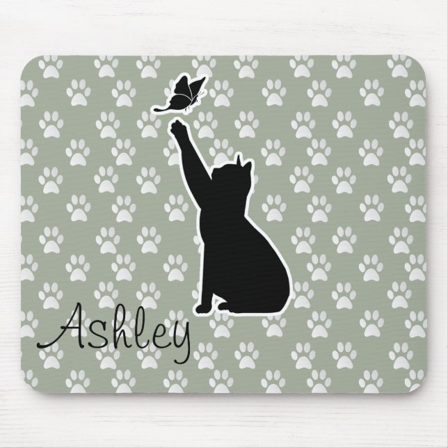 Niedliche Katze Chasing A Schmetterling Paws Muste Mousepad (Vorne)