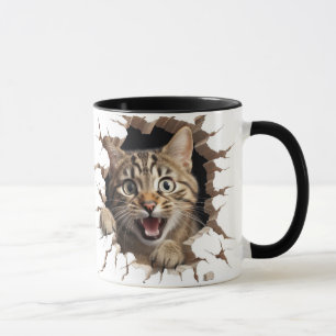 niedliche Katze, die aus der Wand schaut Tasse
