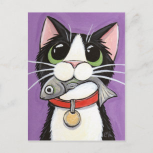 Niedliche Katze, die einen Fisch isst Postkarte