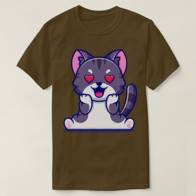 Niedliche Katze, die in Liebe Cartoon fällt T-Shirt (Design vorne)