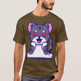 Niedliche Katze, die in Liebe Cartoon fällt T-Shirt