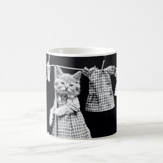 Niedliche Katze, die Wäscherei im Tasse
