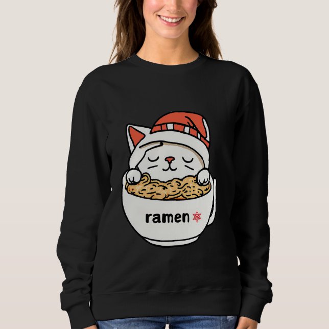 niedliche Katze, die Weihnachten trägt und Ramen i Sweatshirt (Vorderseite)