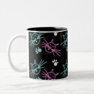 Niedliche Katze Doodle Rosa Aquamarin Schwarz Zweifarbige Tasse