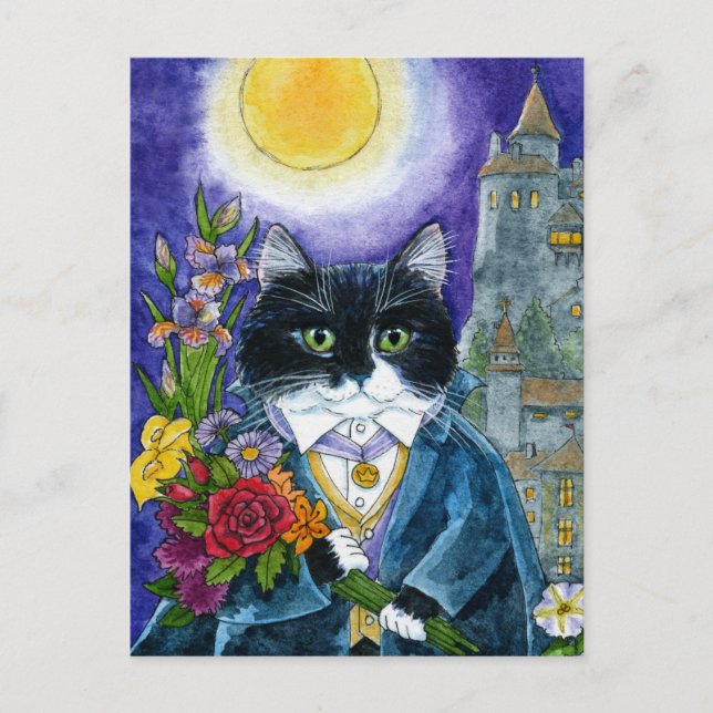 Niedliche Katze Dracula Vampire Nosferatu Hallowee Postkarte (Vorderseite)
