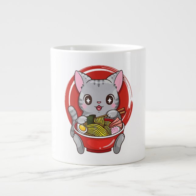 Niedliche Katze Eating Ramen Japanisch Nahrungskat Jumbo-Tasse (Vorderseite)
