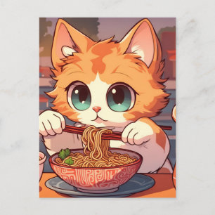 Niedliche Katze Eating Ramen Noodles Postkarte