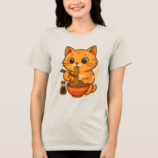 Niedliche Katze Eating Ramen Tri-Blend Shirt