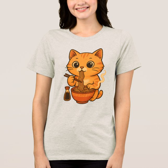 Niedliche Katze Eating Ramen Tri-Blend Shirt (Vorderseite)