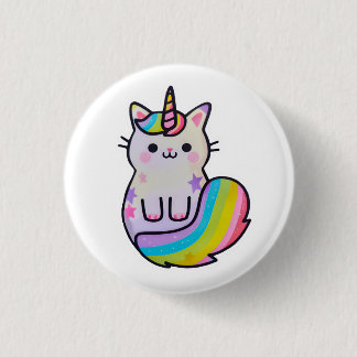 Niedliche Katze Einhorn Regenbogen Button