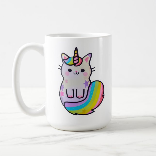 Niedliche Katze Einhorn Regenbogen Kaffeetasse (Links)