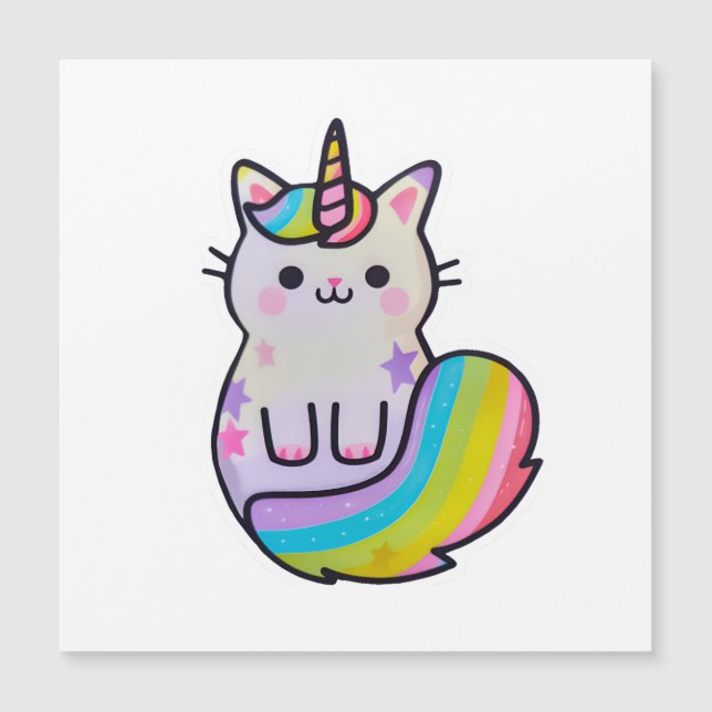 Niedliche Katze Einhorn Regenbogen Magnetkarte (Vorderseite)