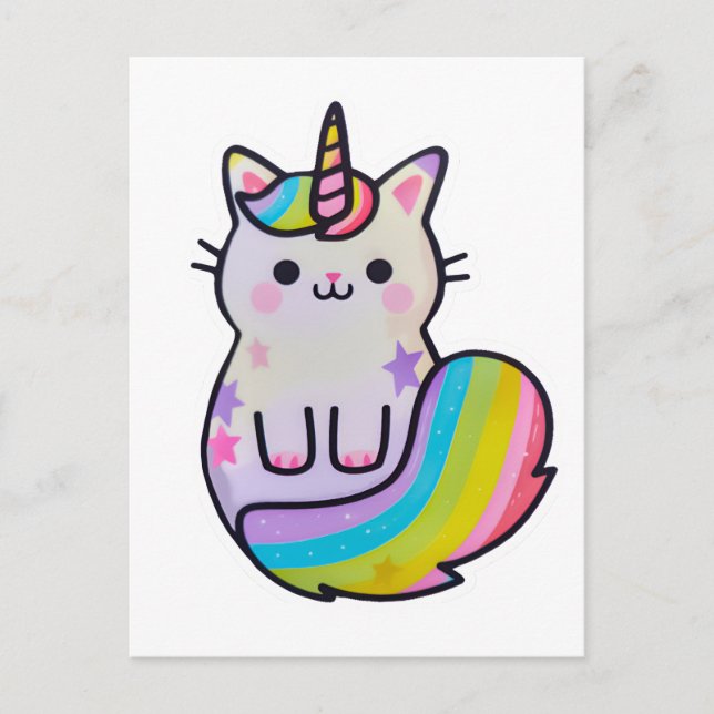 Niedliche Katze Einhorn Regenbogen Postkarte (Vorderseite)