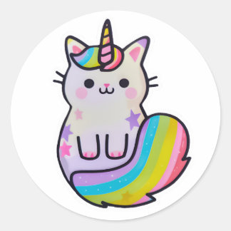 Niedliche Katze Einhorn Regenbogen Runder Aufkleber